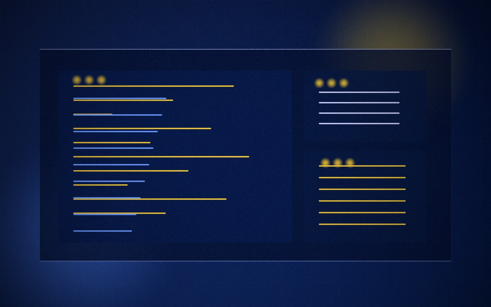 Futuristic software development workspace with dashboards and intelligent interfaces